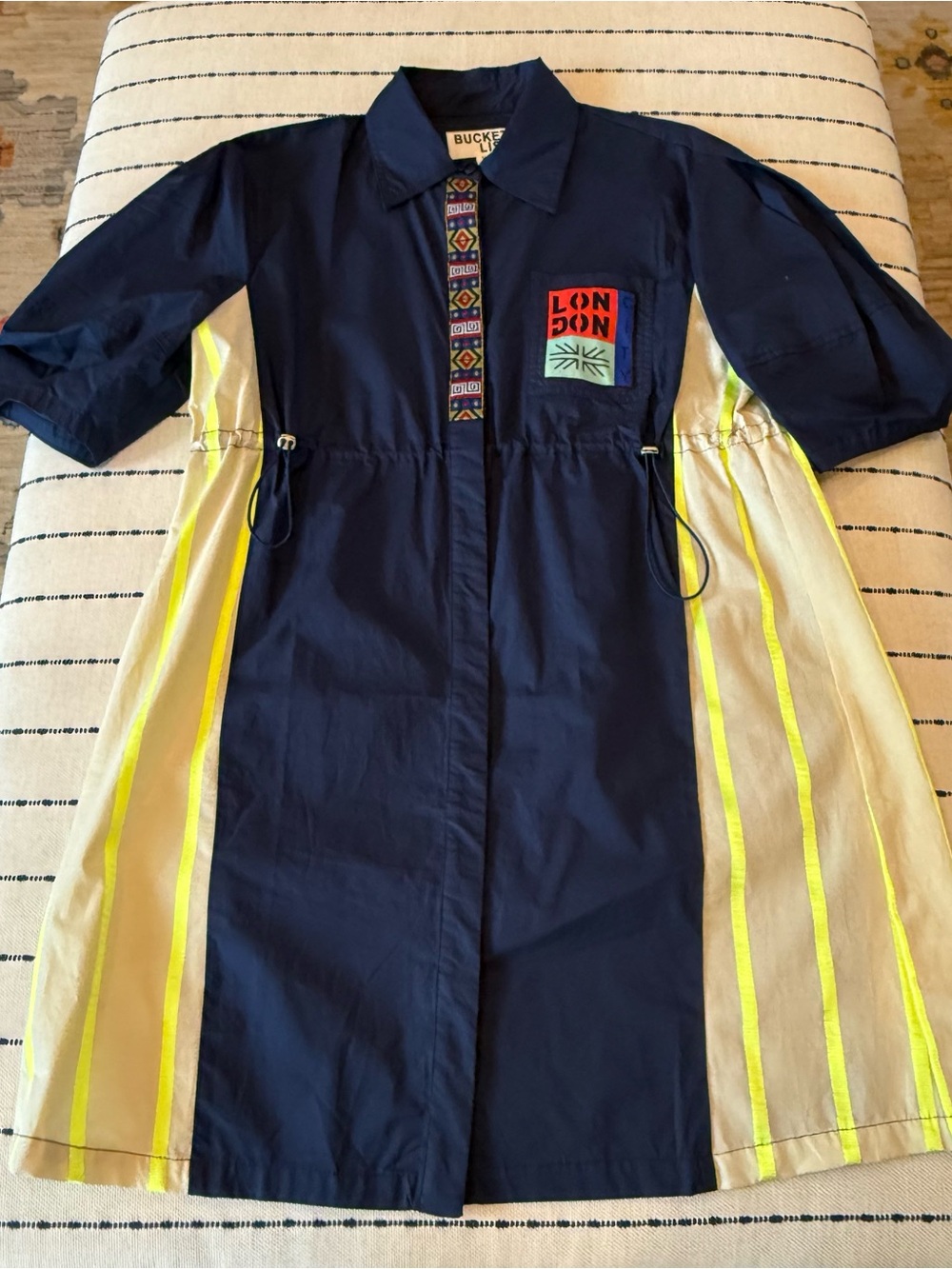 BUCKETLIST Navy Dress with Yellow Accent Panels